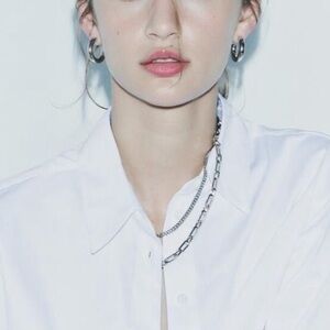 Zara Silver Tone Chain Necklace Monday To Friday Collection Double Chain Design